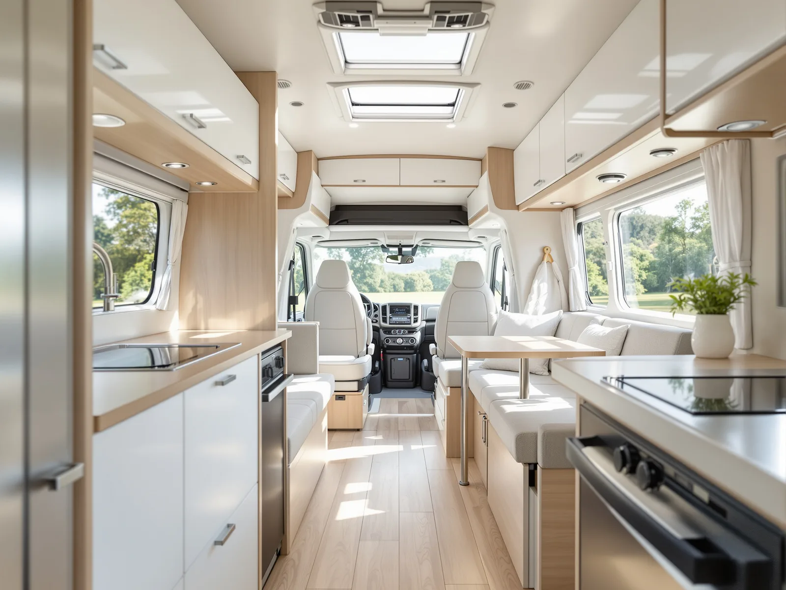 A bright, clean motorhome interior